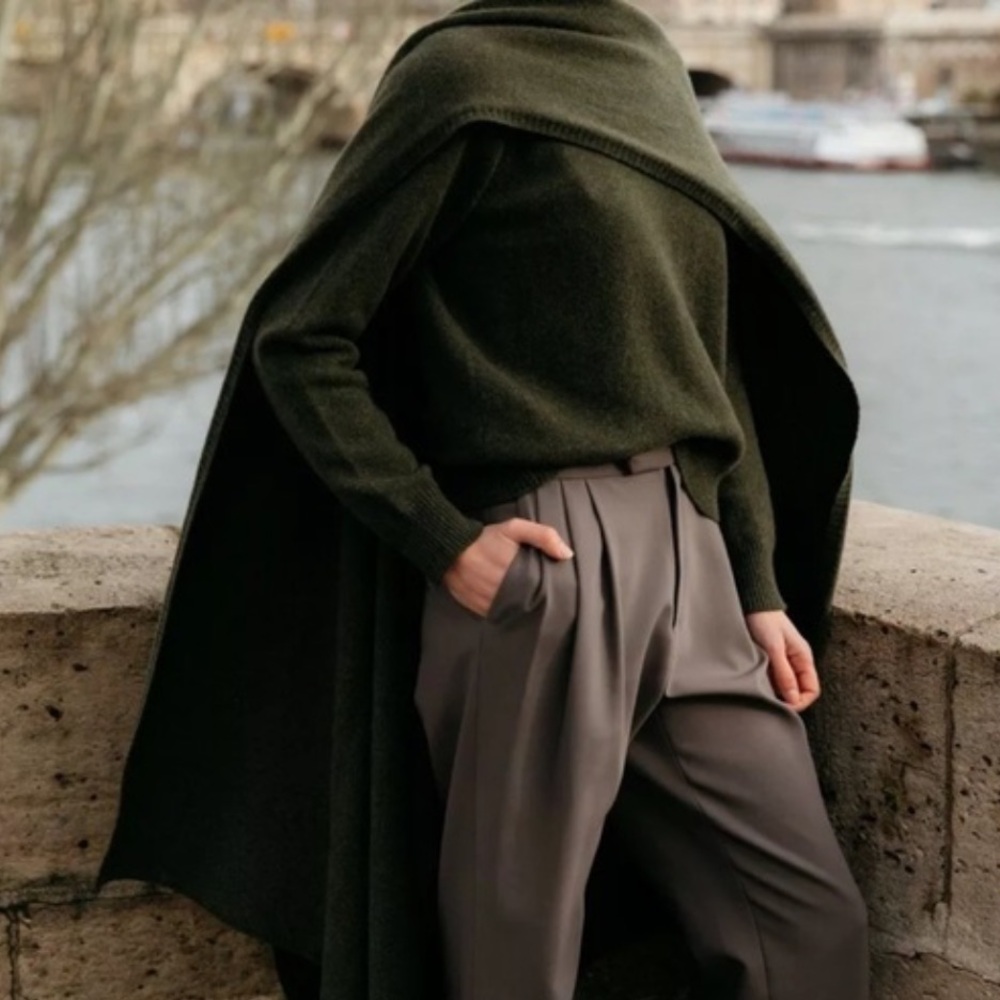 Deveaux Asymmetric Cape-Effect Cashmere Sweater